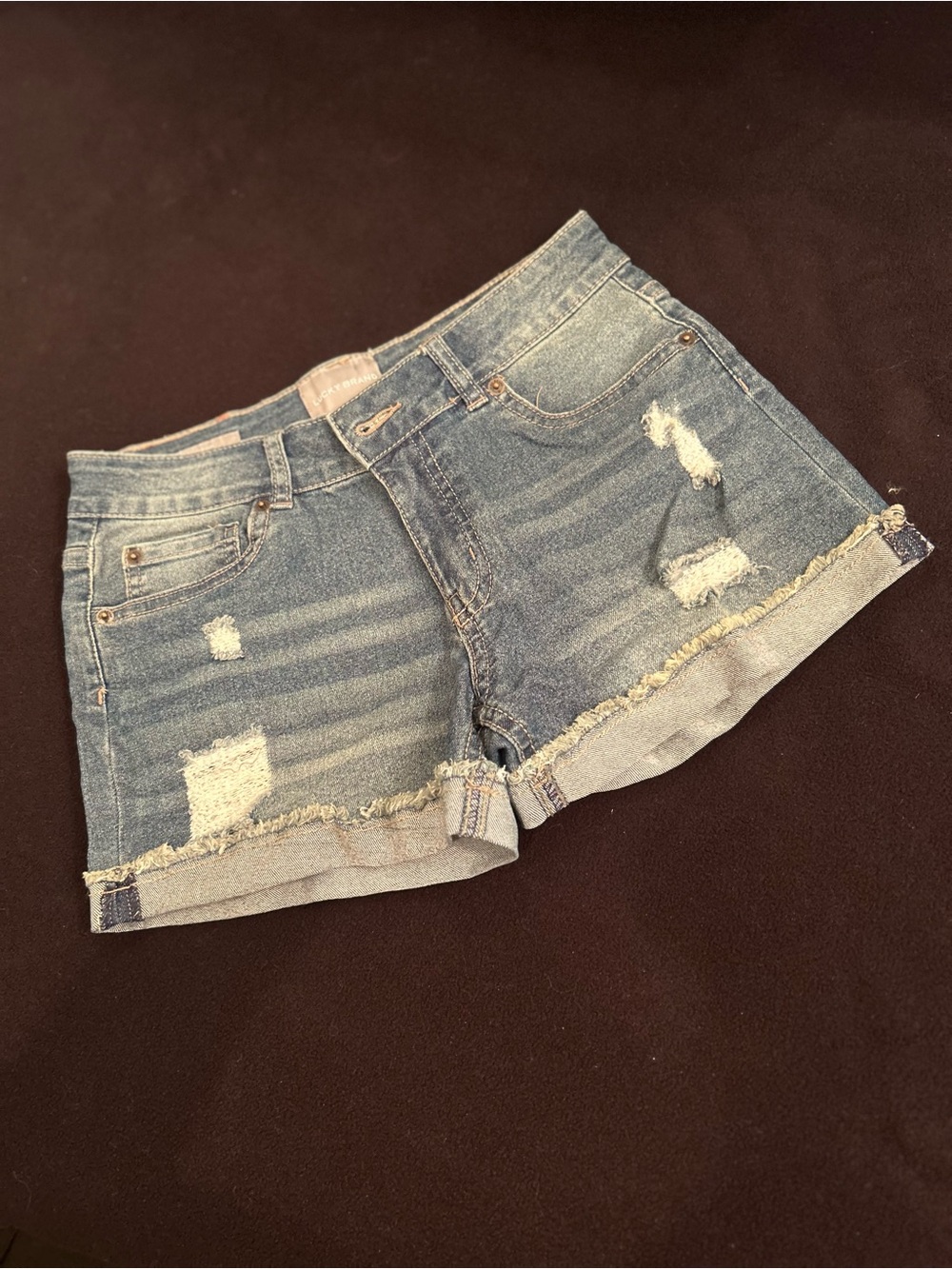 Lucky Brand Riley Cutoff Denim Shorts Mid Rise Distressed 5-Pocket 14 30x3